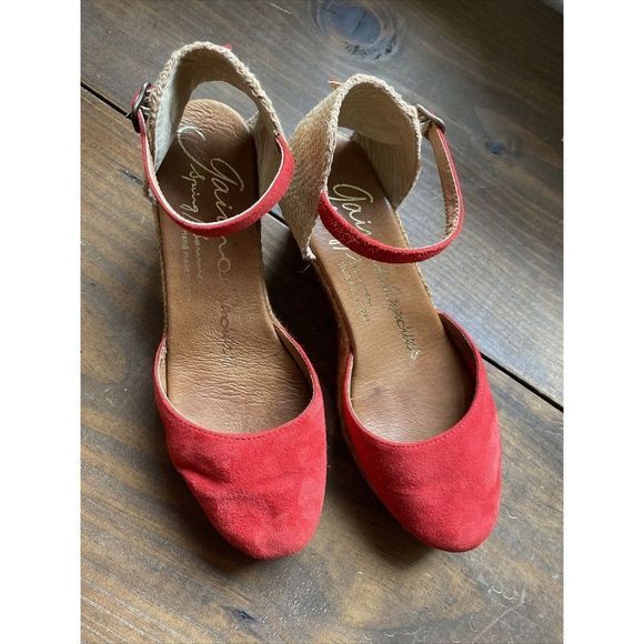 Gaimo Espadrilles Womens Suede Red Wedge Heel Size‎ 39 US 8.5 UK 6 Made in Spain - Picture 3 of 10